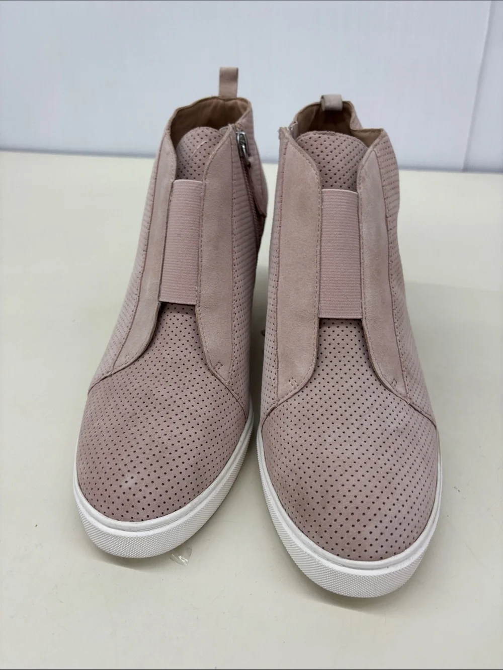 L.Paolo Perforated Wedge Sneaker Booties in Blush - Women
